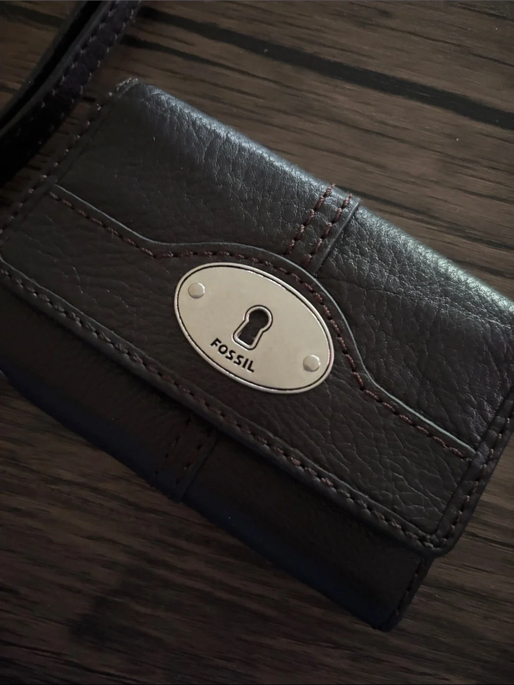 Fossil Black Leather Wristlet Wallet with Silver Hardware